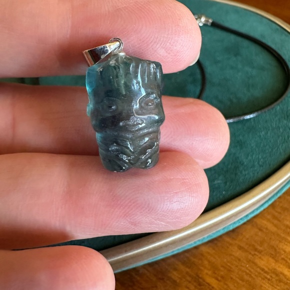 Set of 4 pendants with cord. Groot, Dragon head, acorn, and Paw.  Fluorite - Picture 2 of 6